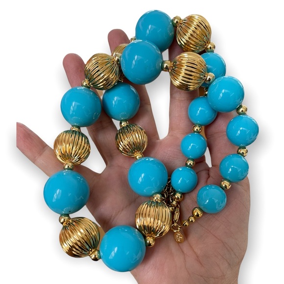 Signed Joan Rivers turquoise gold bead necklace - Picture 2 of 6